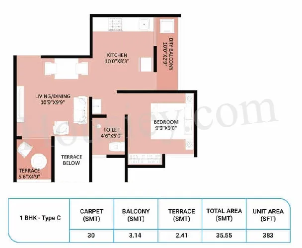 Parklane LifeSeason Unit plan - 383 sq.ft.